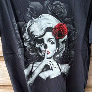 Black Skull Girl Tattoo Graphic T-shirt